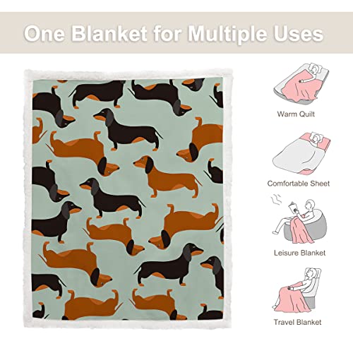 Sleepwish Dachshund Blanket Weiner Dog Blanket Christmas Throw for Kids Girls Boys Soft Sausage Fleece Blanket Green Dachshund Brown Sherpa Plush Blanket Daschund Gifts for Adults Women (50" X 60")