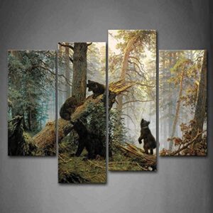 first wall art – bears play in forest broken tree wall art painting the picture print on canvas animal pictures for home decor decoration gift