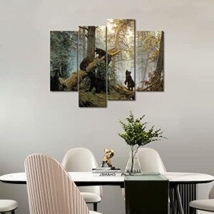 First Wall Art - Bears Play in Forest Broken Tree Wall Art Painting The Picture Print On Canvas Animal Pictures for Home Decor Decoration Gift