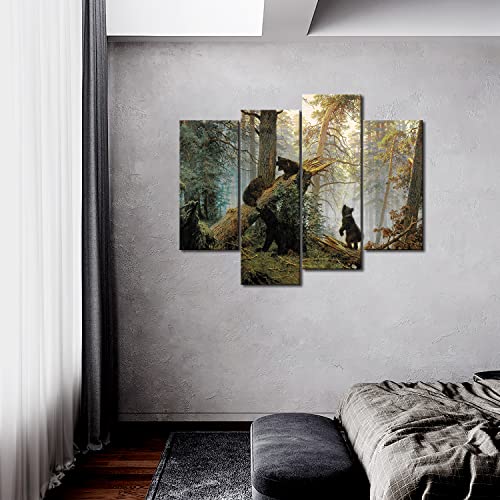 First Wall Art - Bears Play in Forest Broken Tree Wall Art Painting The Picture Print On Canvas Animal Pictures for Home Decor Decoration Gift