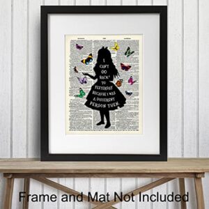 Alice Wonderland Quote Dictionary Art Print - Upcycled Home Decor, Wall Art Poster - Unique Room Decorations for Bedroom, Office, Girls or Kids Room - Great Gift - 8x10 Photo Unframed