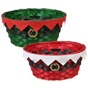 festive woven bamboo holiday character baskets – set of 2
