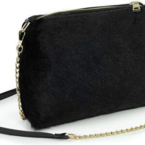 HOXIS Faux Fur Furry Crossbody Shoulder Handbag Clutch Purse (Black)