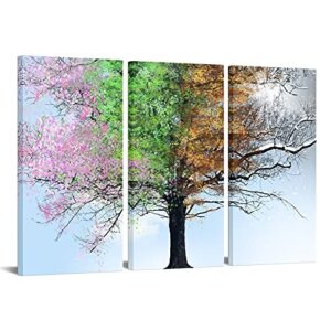 sechars 3 panel wall art four seasons tree in sunshine painting canvas print large colorful tree picture artwork giclee print for modern home living room decor framed ready to hang