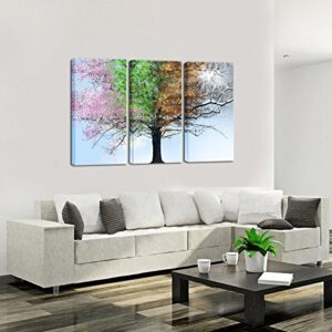 sechars 3 Panel Wall Art Four Seasons Tree in Sunshine Painting Canvas Print Large Colorful Tree Picture Artwork Giclee Print for Modern Home Living Room Decor Framed Ready to Hang