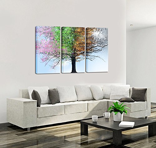 sechars 3 Panel Wall Art Four Seasons Tree in Sunshine Painting Canvas Print Large Colorful Tree Picture Artwork Giclee Print for Modern Home Living Room Decor Framed Ready to Hang