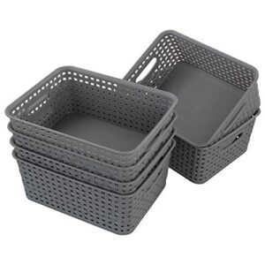 wekioger plastic storage baskets with handles, gray, set of 6