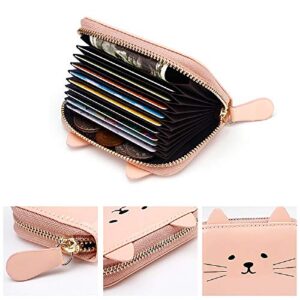 JIUFENG Women's RFID Blocking Wallet Cute Cat Printed Zipper Coin Purses Multi Purpose Card Holder Fashion Small Wallet (Black)