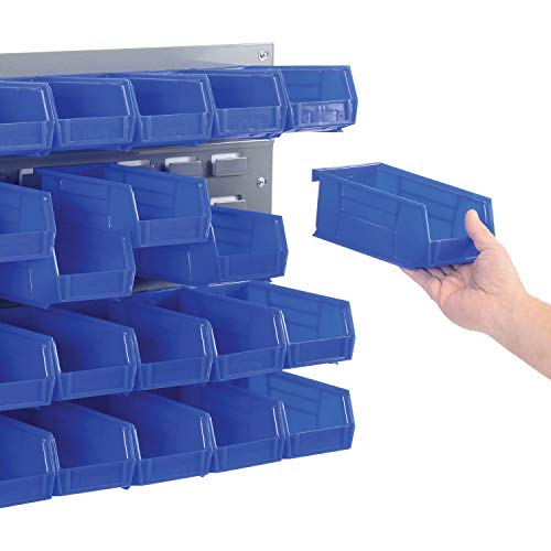 Wall Bin Rack Panel with (32) Blue Bins, 36x7x19