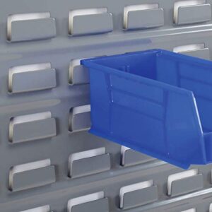 Wall Bin Rack Panel with (32) Blue Bins, 36x7x19