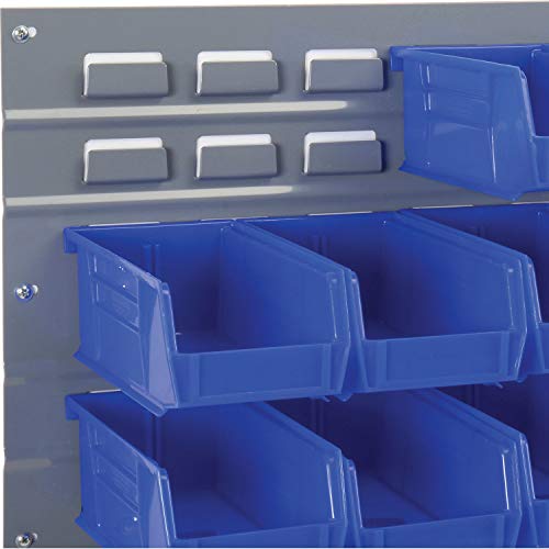 Wall Bin Rack Panel with (32) Blue Bins, 36x7x19