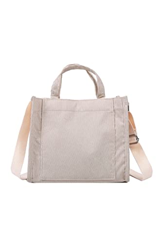 Danling&Unique Women/Girls Small Corduroy Pocket Tote Bag Mini Top Handle Bag Casual Shoulder Bag Handbag Crossbody Bag khaki