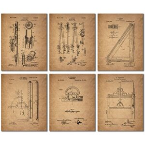 architect drafting patent prints – set of 6 (8 inches x 10 inches) drafting wall art decor photos