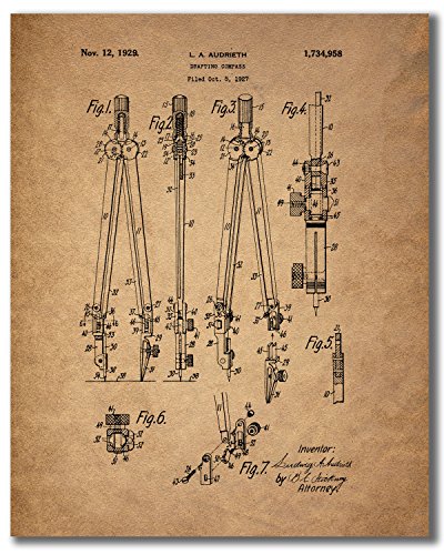 Architect Drafting Patent Prints - Set of 6 (8 inches x 10 inches) Drafting Wall Art Decor Photos