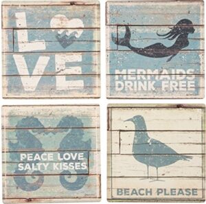 primitives by kathy 30899 absorbent stone coaster set, beach