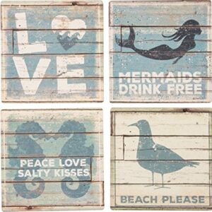 Primitives by Kathy 30899 Absorbent Stone Coaster Set, Beach