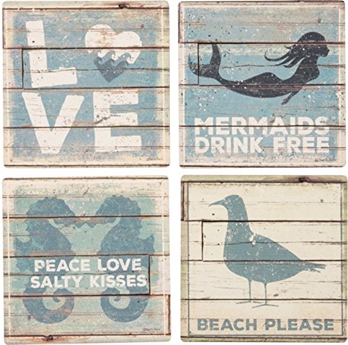 Primitives by Kathy 30899 Absorbent Stone Coaster Set, Beach