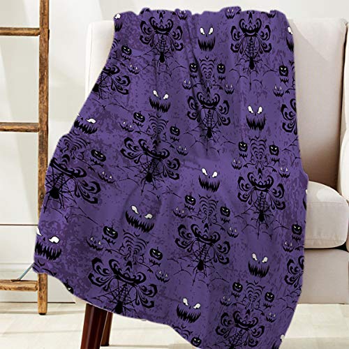 Flannel Fleece Bed Blanket 60 x 80 inch Halloween Throw Blanket Lightweight Cozy Plush Blanket for Bedroom Living Rooms Sofa Couch - Mystic Skull Horror Art Purple