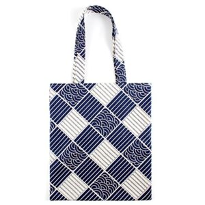 chezi japanese pattern cotton canvas tote bag (plaid/zip)