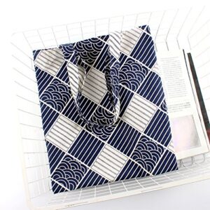 Chezi Japanese Pattern Cotton Canvas Tote Bag (plaid/zip)