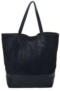 carla mancini ‘keira’ designer tote bag in black and metallic black italian nappa leather made in america