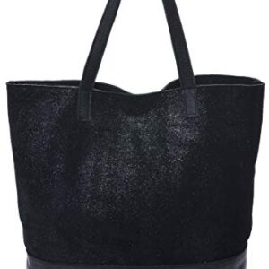 Carla Mancini 'Keira' Designer Tote Bag in Black and Metallic Black Italian Nappa Leather Made in America