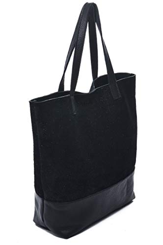 Carla Mancini 'Keira' Designer Tote Bag in Black and Metallic Black Italian Nappa Leather Made in America