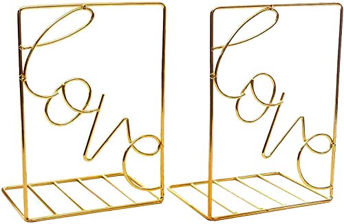 Bookends Gold , Decorative Metal Book Ends Supports for Shelves (1 Pair) (Gold)