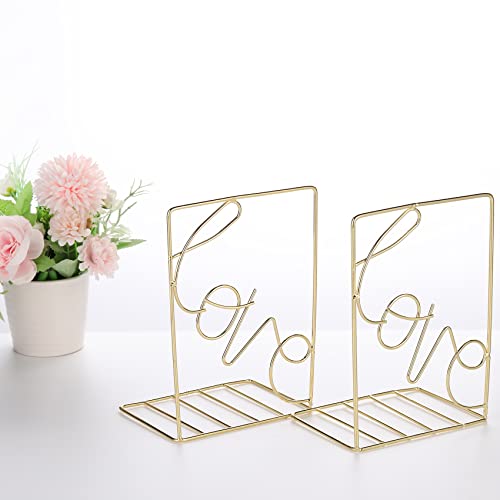 Bookends Gold , Decorative Metal Book Ends Supports for Shelves (1 Pair) (Gold)