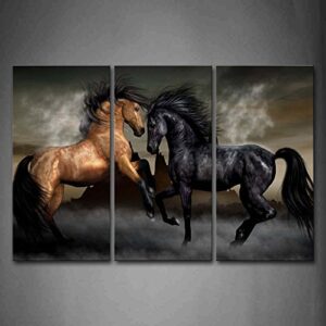 first wall art – yellow and black horse play together wall art painting the picture print on canvas animal pictures for home decor decoration gift