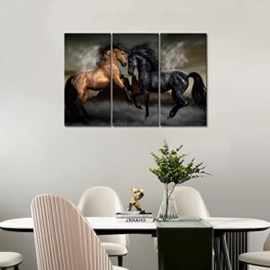 First Wall Art - Yellow and Black Horse Play Together Wall Art Painting The Picture Print On Canvas Animal Pictures for Home Decor Decoration Gift