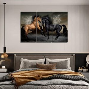 First Wall Art - Yellow and Black Horse Play Together Wall Art Painting The Picture Print On Canvas Animal Pictures for Home Decor Decoration Gift