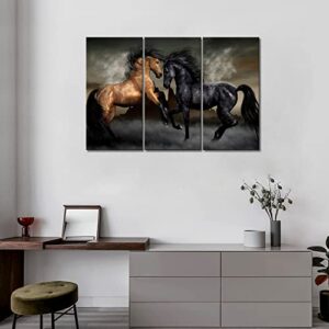 First Wall Art - Yellow and Black Horse Play Together Wall Art Painting The Picture Print On Canvas Animal Pictures for Home Decor Decoration Gift