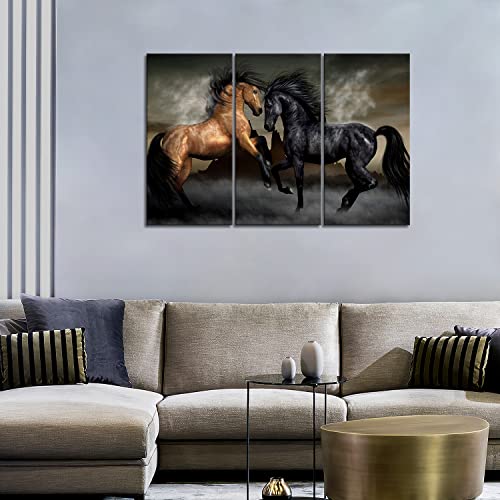 First Wall Art - Yellow and Black Horse Play Together Wall Art Painting The Picture Print On Canvas Animal Pictures for Home Decor Decoration Gift