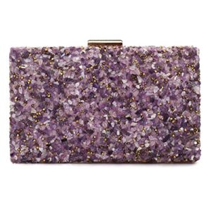 elegant sparkling glitter evening clutch bags bling evening handbag purses for wedding prom bride (purple) one size