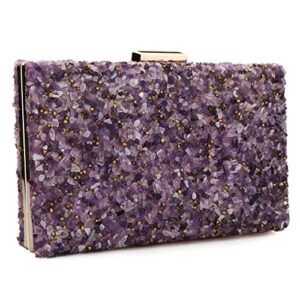 Elegant Sparkling Glitter Evening Clutch Bags Bling Evening Handbag Purses For Wedding Prom Bride (Purple) One Size