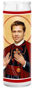brad celebrity prayer candle – funny saint candle – 8 inch glass prayer votive – 100% handmade in usa – novelty celebrity gift
