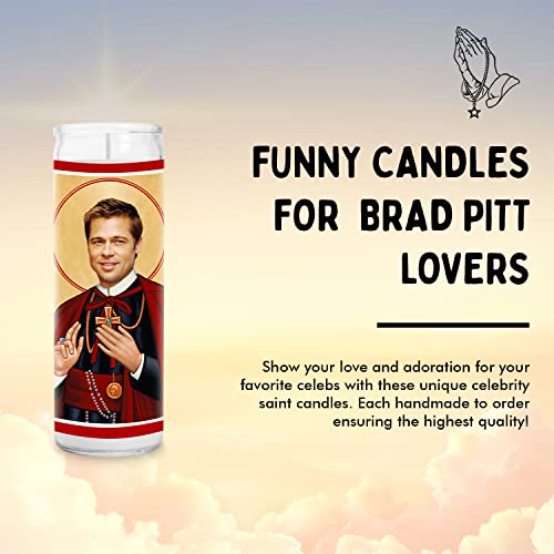 Brad Celebrity Prayer Candle - Funny Saint Candle - 8 inch Glass Prayer Votive - 100% Handmade in USA - Novelty Celebrity Gift