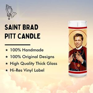 Brad Celebrity Prayer Candle - Funny Saint Candle - 8 inch Glass Prayer Votive - 100% Handmade in USA - Novelty Celebrity Gift