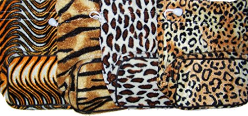 4 ASSORTED STYLES Plush Animal Skin Print Draw String Purse - Leopard / Tiger