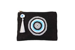 karensline handmade evil eye jute small clutch/pouch bag black-silver beach bag zipper gift bag with tassel