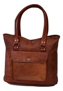 handmade women vintage style real leather shoulder shoppers bag purse 16” brown