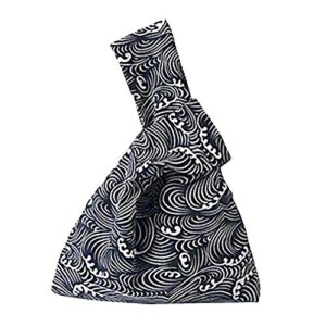 chezi women’s japanese pattern cotton knot bag small size canvas tote (cloud)