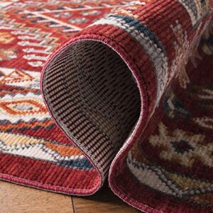 SAFAVIEH Farmhouse Collection 3' x 5' Red / Ivory FMH814Q Moroccan Boho Tassel Area Rug