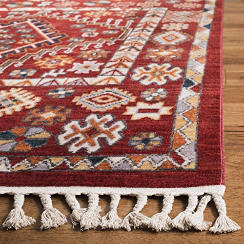 SAFAVIEH Farmhouse Collection 3' x 5' Red / Ivory FMH814Q Moroccan Boho Tassel Area Rug