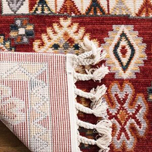 SAFAVIEH Farmhouse Collection 3' x 5' Red / Ivory FMH814Q Moroccan Boho Tassel Area Rug