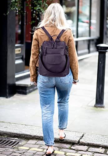 UTO Women Backpack Purse 3 ways PU Washed Leather Ladies Rucksack Shoulder Bag C Purple
