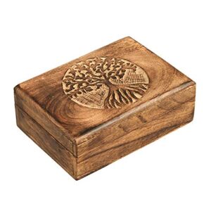 5×7 tree of life design wood jewelry box organizer – handmade keepsake celtic trinket box – natural wood burn art – treasure memory box for ring bracelet necklace earrings accessories – home decor