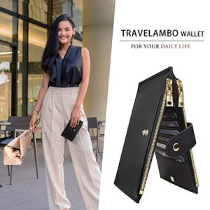 Travelambo Womens Wallet RFID Blocking Bifold Multi Card Case Wallet with Zipper Pocket Crosshatch (Black 4001)