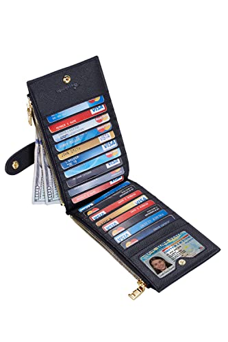 Travelambo Womens Wallet RFID Blocking Bifold Multi Card Case Wallet with Zipper Pocket Crosshatch (Black 4001)